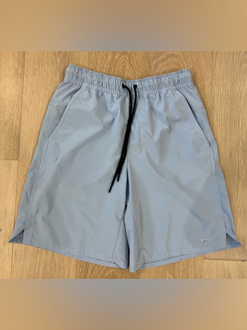 Nike Men's Pale Blue Unlined DRI-FIT Shorts with Black Drawstring